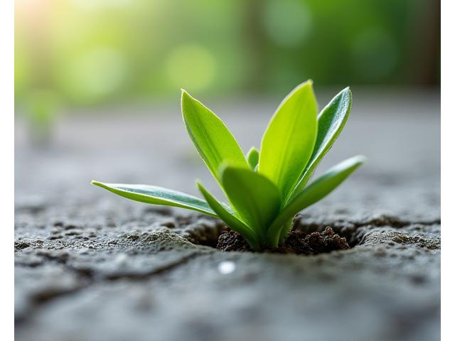 A strong, flourishing plant growing through concrete, symbolizing resilience and strength.