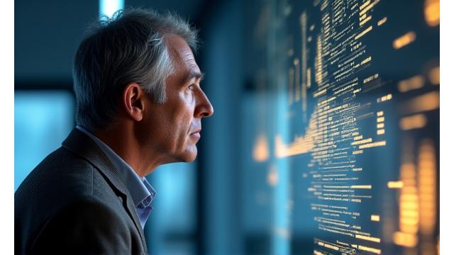 Dr. Mike Thompson, a distinguished Caucasian man, is in a well-lit, sophisticated home office, discussing complex sleep data on a screen, symbolizing scientific insight into sleep optimization.